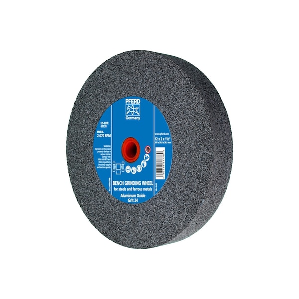 Pferd 12" x 2" Vitrified Bench Wheel - 1-1/2" A.H., Aluminum Oxide, 24 Grit 61778 - main